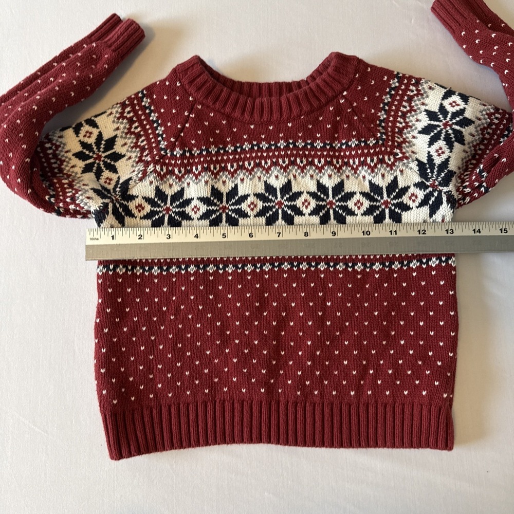 Old Navy Red Fair Isle Crewneck Knit Sweater Kids Youth 4T Winter Colorful Cozy - Picture 4 of 8